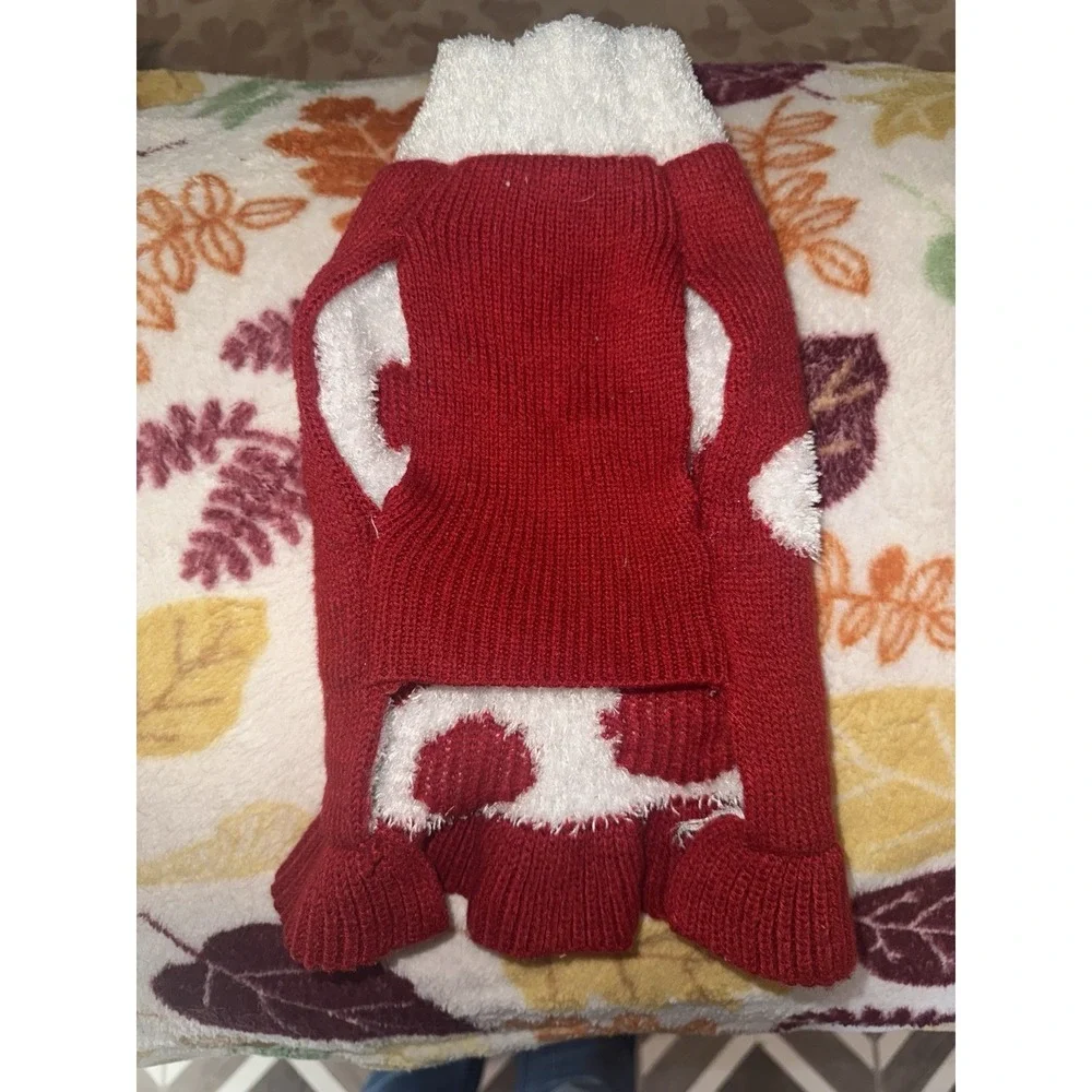 FRIENDS FOREVER‎ Red & White CHRISTMAS SWEATER DRESS Puppy/Dog small Pom Poms